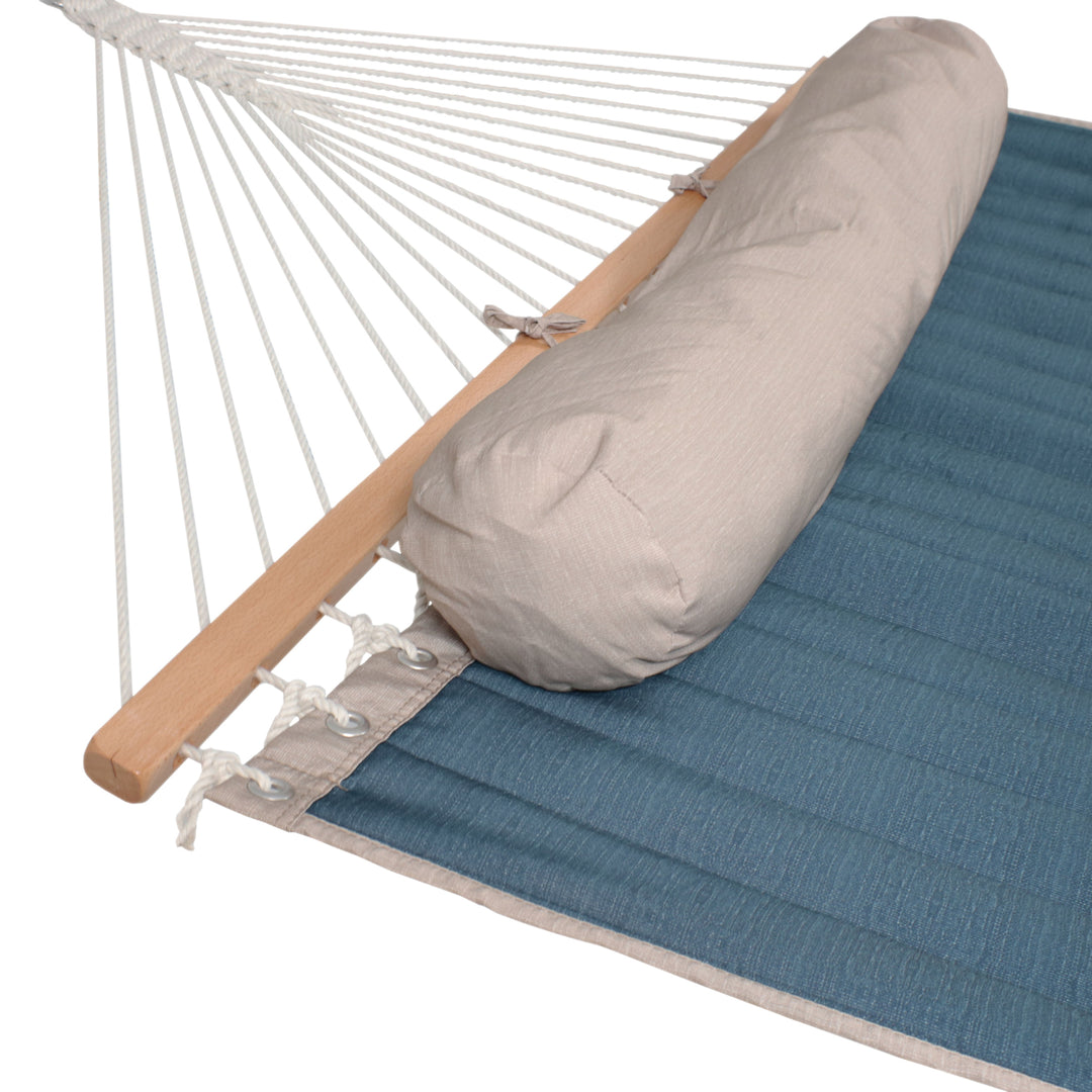 Sunnydaze Large Quilted Hammock with Spreader Bars and Pillow - Tidal Wave Image 5