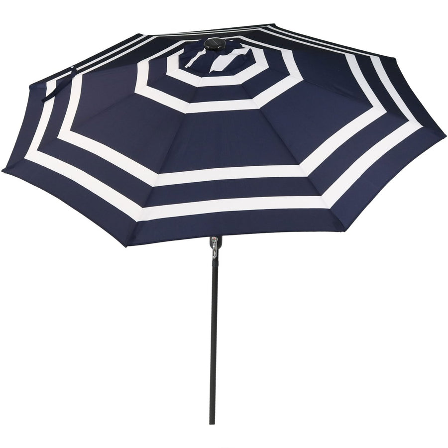 Sunnydaze 9 ft Solar Patio Umbrella with Lights, Tilt, and Crank - Navy Image 1