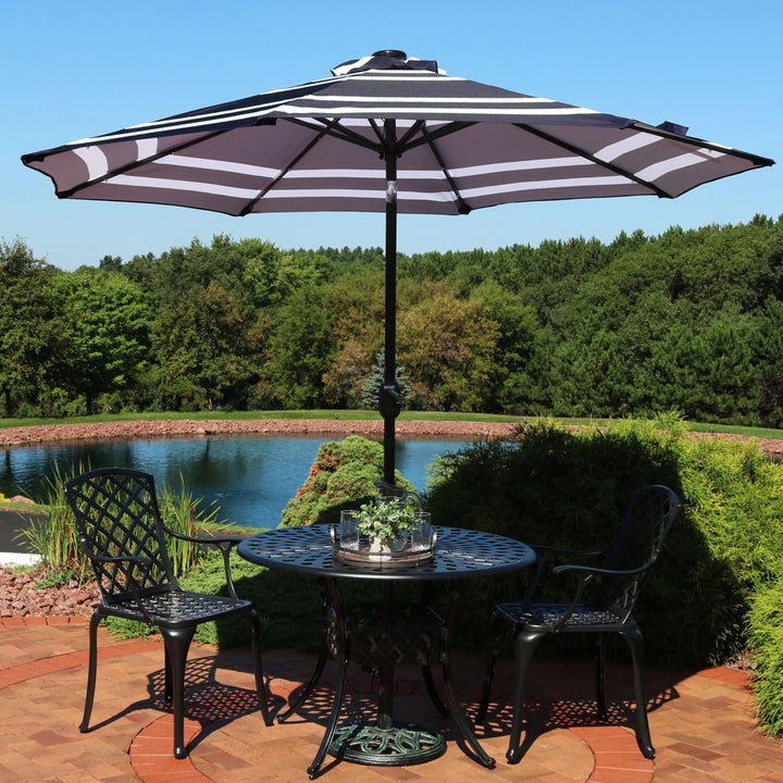 Sunnydaze 9 ft Solar Patio Umbrella with Lights, Tilt, and Crank - Navy Image 7