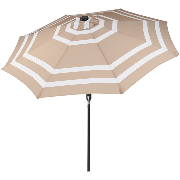 Sunnydaze 9 ft Solar Patio Umbrella with Lights, Tilt, and Crank - Beige Image 1