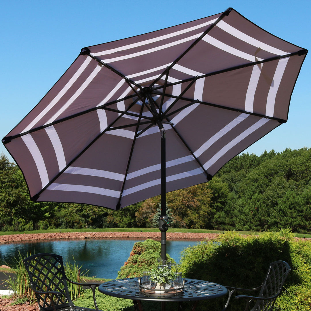 Sunnydaze 9 ft Solar Patio Umbrella with Lights, Tilt, and Crank - Navy Image 6