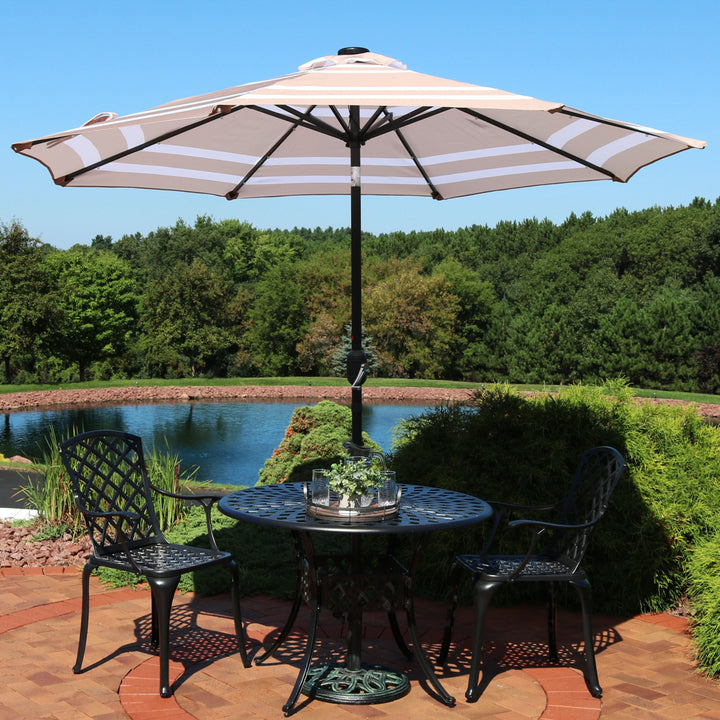 Sunnydaze 9 ft Solar Patio Umbrella with Lights, Tilt, and Crank - Beige Image 2