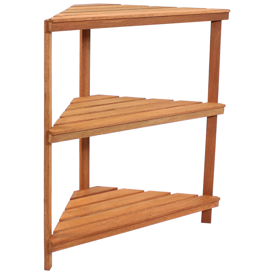 Sunnydaze Meranti Wood/Teak Oil Finish 3-Tier Corner Plant Stand - 36 in Image 1