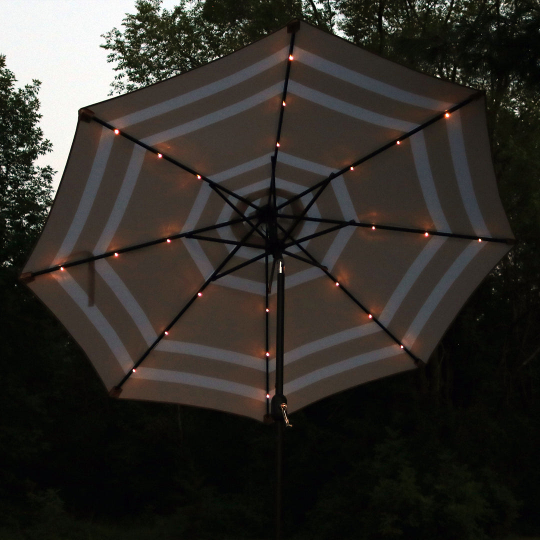 Sunnydaze 9 ft Solar Patio Umbrella with Lights, Tilt, and Crank - Beige Image 10