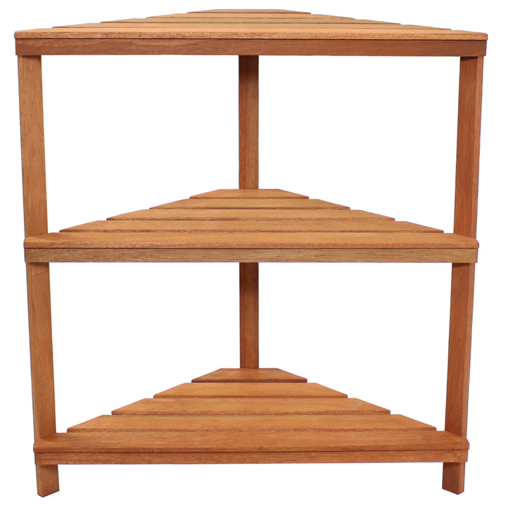 Sunnydaze Meranti Wood/Teak Oil Finish 3-Tier Corner Plant Stand - 36 in Image 9