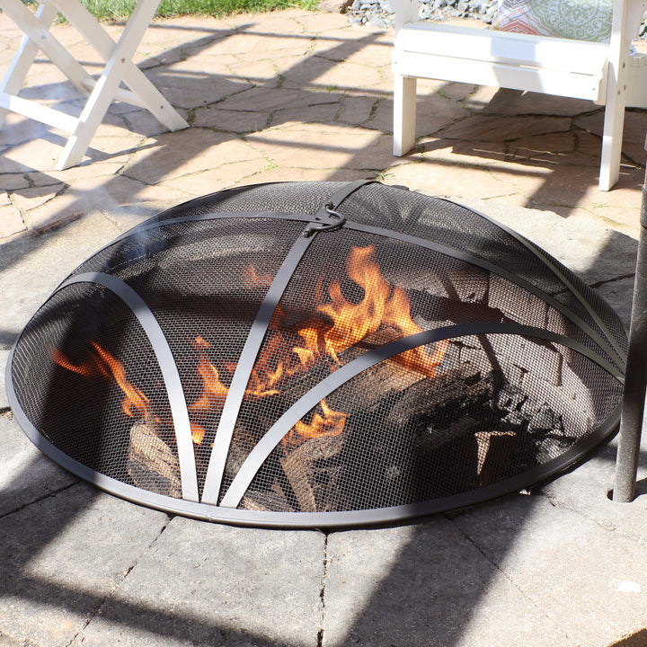 Sunnydaze 24 in Reinforced Steel Mesh Round Fire Pit Spark Screen Image 4