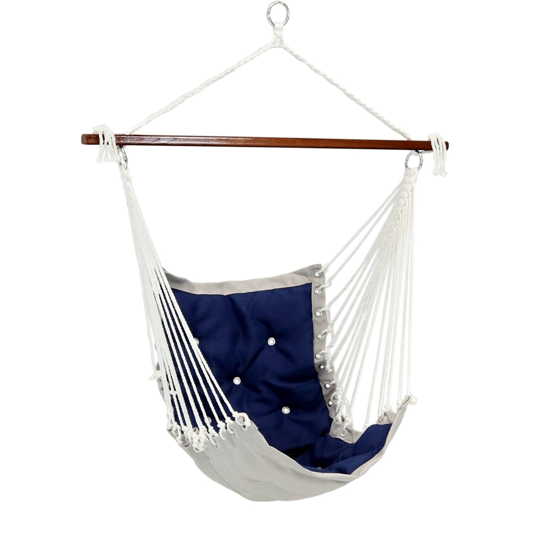 Sunnydaze Polyester Fabric Victorian Hammock Chair with Cushion - Navy Blue Image 1