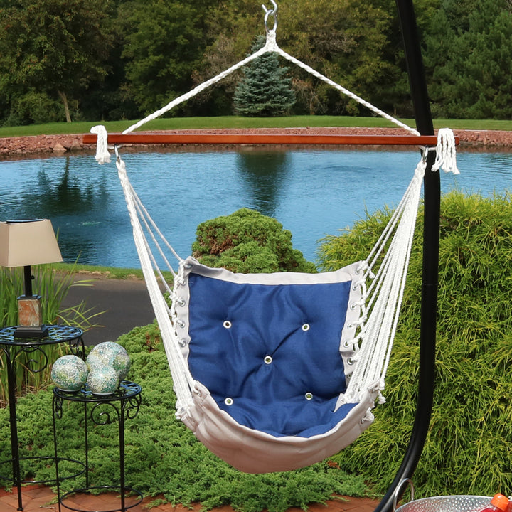 Sunnydaze Polyester Fabric Victorian Hammock Chair with Cushion - Navy Blue Image 3