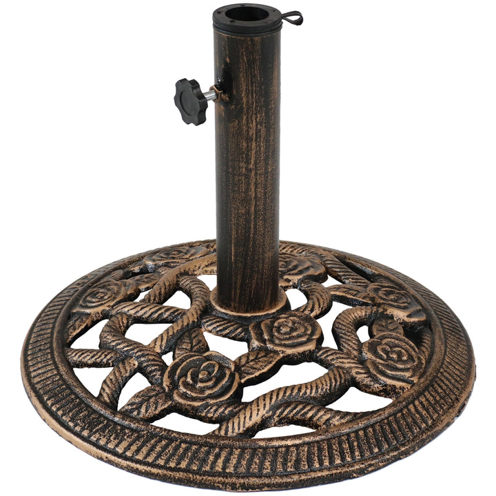 Sunnydaze 16 in Rose Blossom Cast Iron Round Patio Umbrella Base - Bronze Image 1