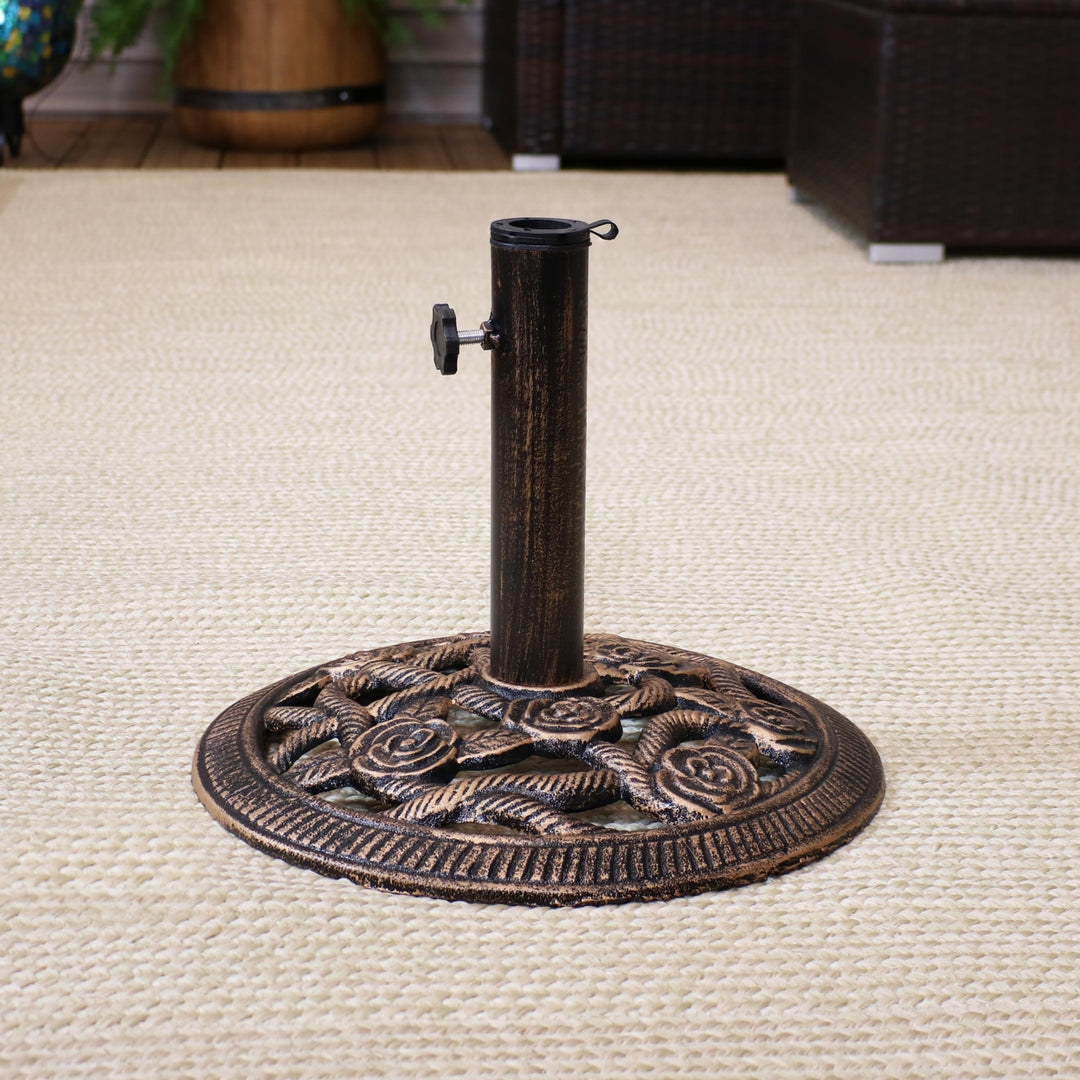 Sunnydaze 16 in Rose Blossom Cast Iron Round Patio Umbrella Base - Bronze Image 4