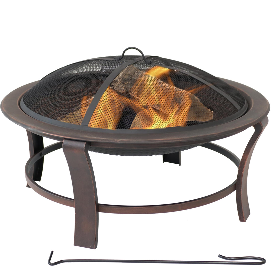 Sunnydaze 29 in Elevated Steel Fire Pit Bowl with Stand, Screen, and Poker Image 1