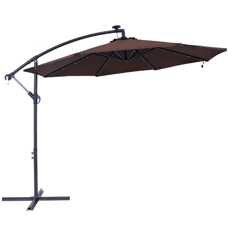 Sunnydaze 10 ft Solar Offset Steel Patio Umbrella with Crank - Brown Image 1