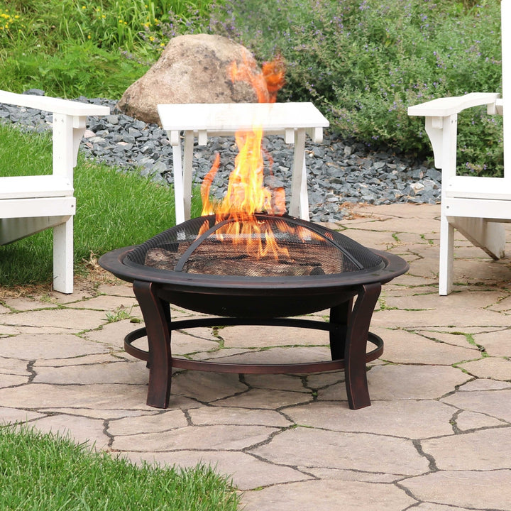 Sunnydaze 29 in Elevated Steel Fire Pit Bowl with Stand, Screen, and Poker Image 4