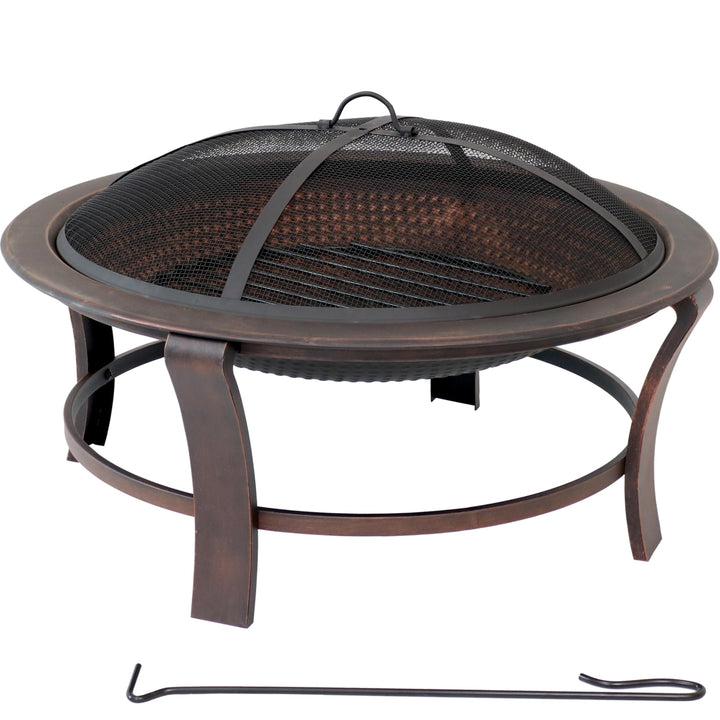 Sunnydaze 29 in Elevated Steel Fire Pit Bowl with Stand, Screen, and Poker Image 6