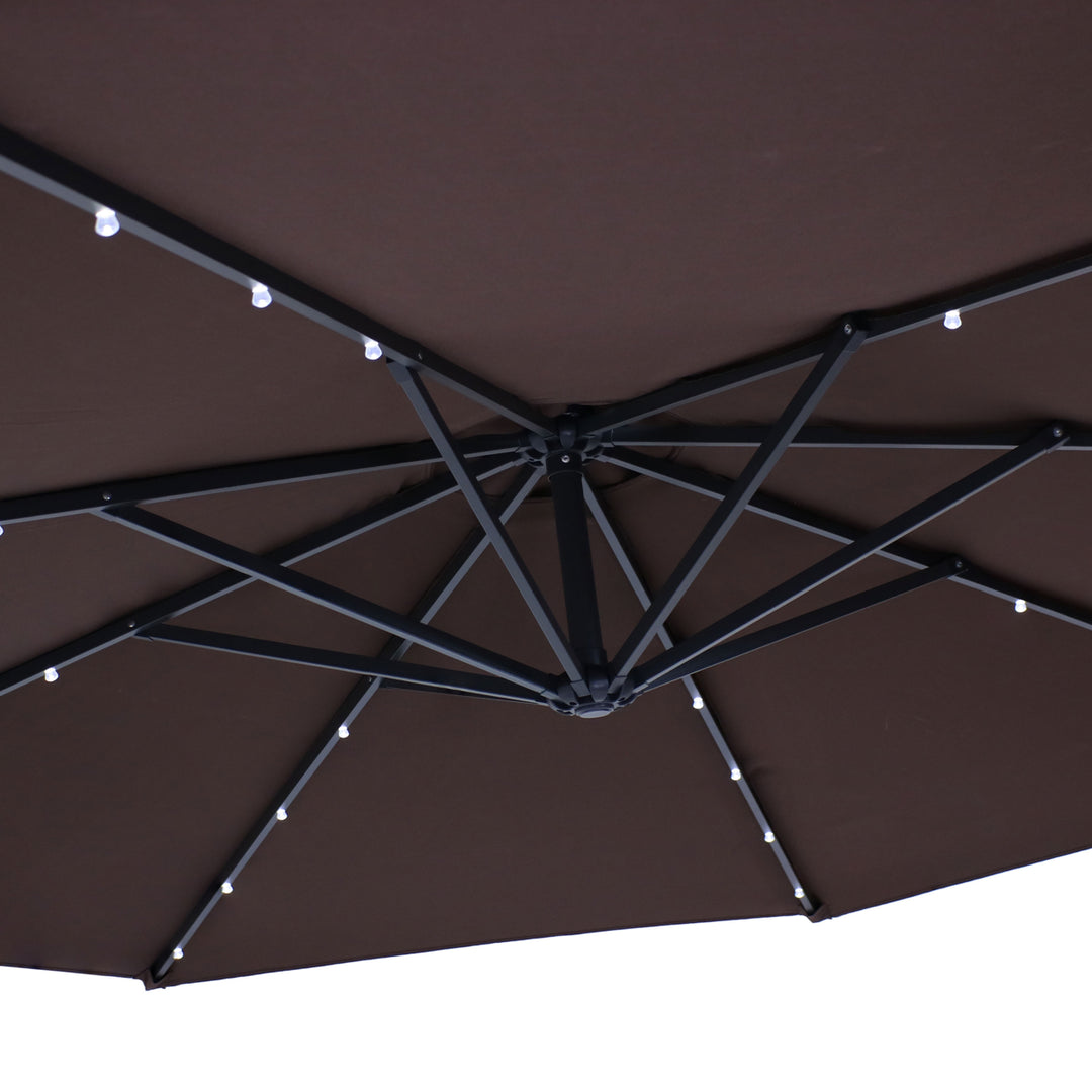 Sunnydaze 10 ft Solar Offset Steel Patio Umbrella with Crank - Brown Image 7