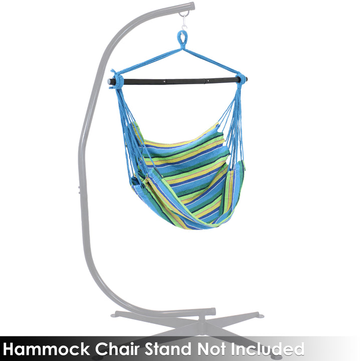 Sunnydaze Cotton Hammock Chair with Collapsible Spreader Bar - Ocean Breeze Image 8
