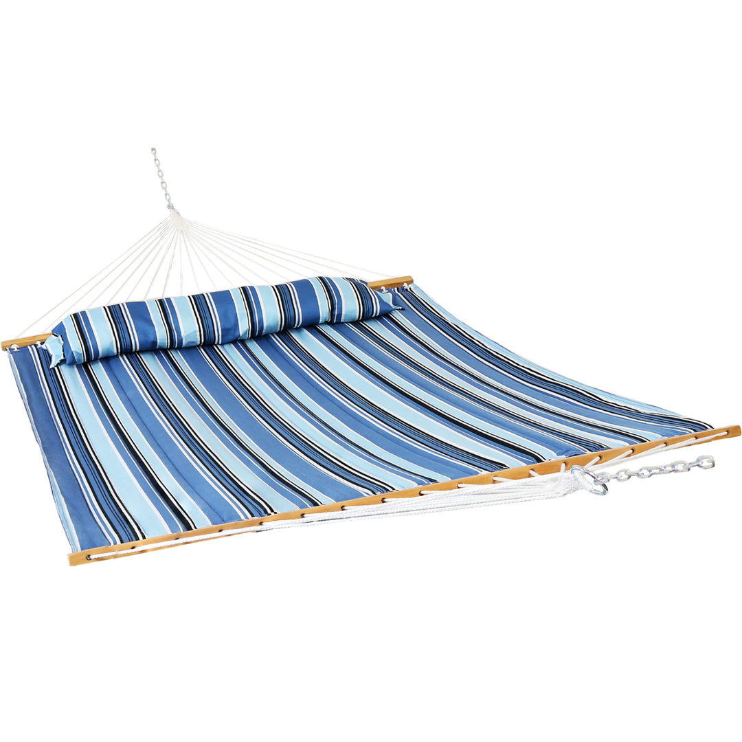 Sunnydaze Large Quilted Hammock with Spreader Bar and Pillow - Misty Beach Image 1