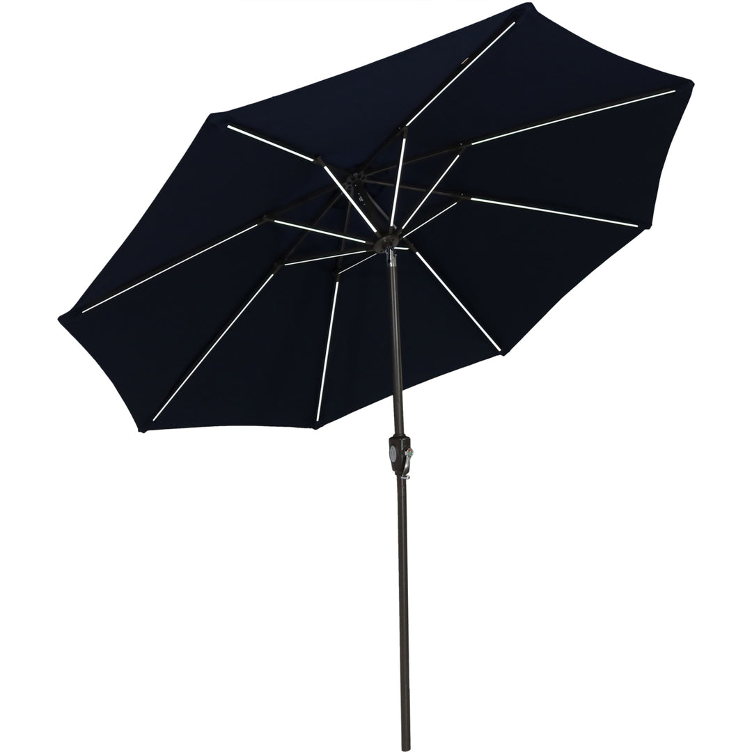 Sunnydaze 9 ft Solar Sunbrella Patio Umbrella with Tilt - Navy Blue Image 1