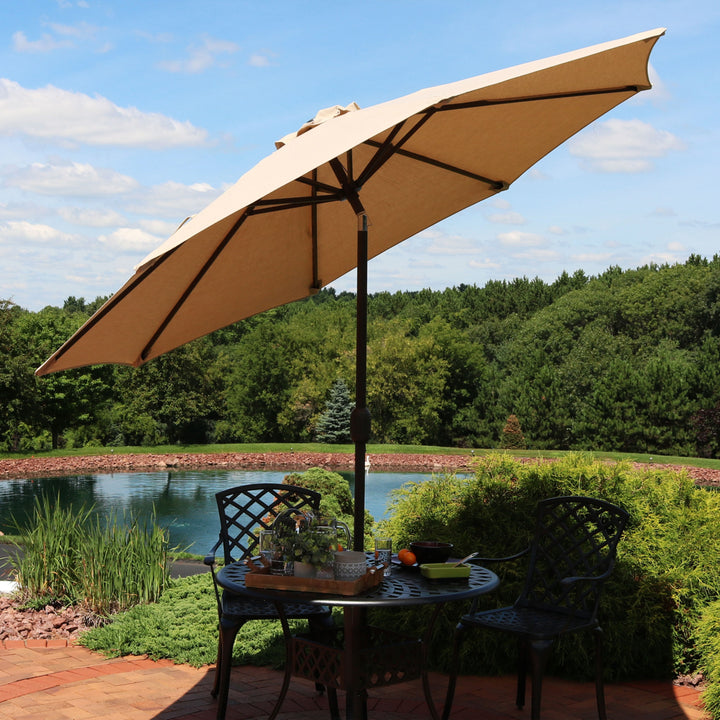 Sunnydaze 9 ft Sunbrella Patio Umbrella with Tilt and Crank - Beige Image 5