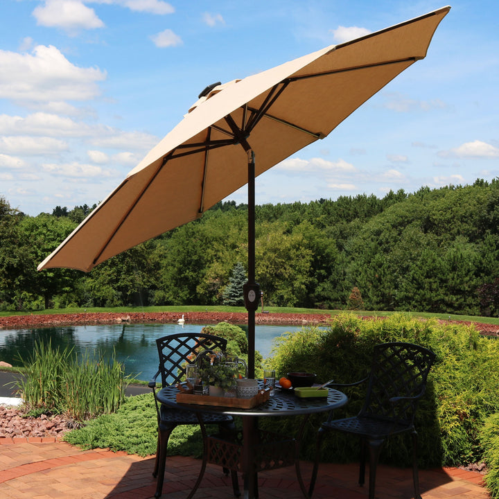 Sunnydaze 9 ft Solar Sunbrella Patio Umbrella with Tilt - Beige Image 5