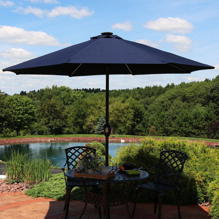 Sunnydaze 9 ft Solar Sunbrella Patio Umbrella with Tilt - Navy Blue Image 6