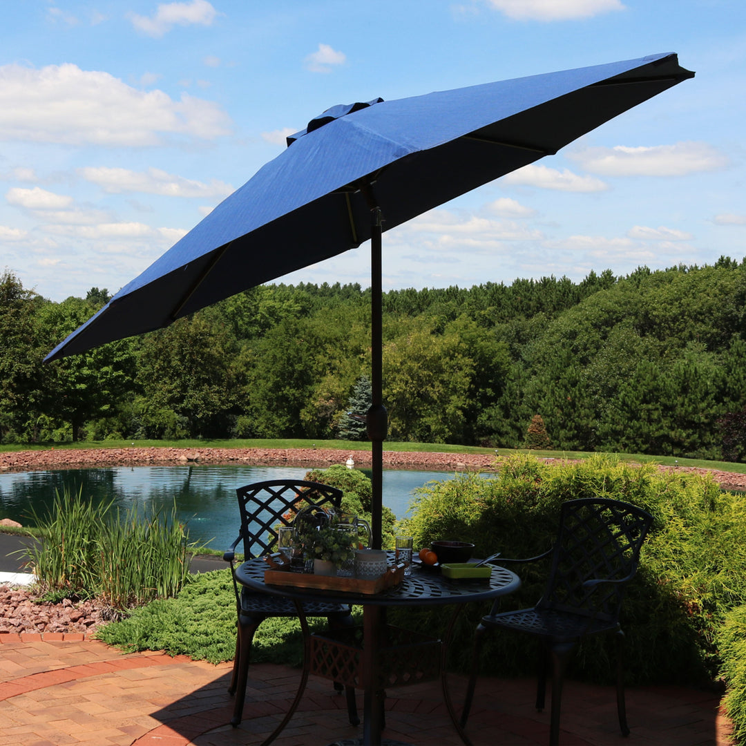 9 ft Aluminum Patio Umbrella with Tilt and Crank - Navy Blue by Sunnydaze Image 6