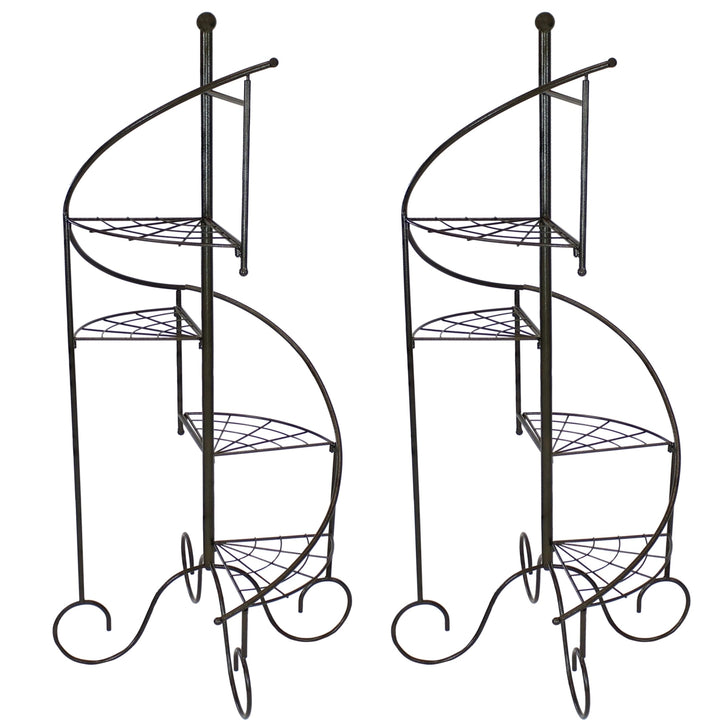 Sunnydaze Black Iron 4-Tier Spiral Staircase Plant Stand - 56 in - Set of 2 Image 1