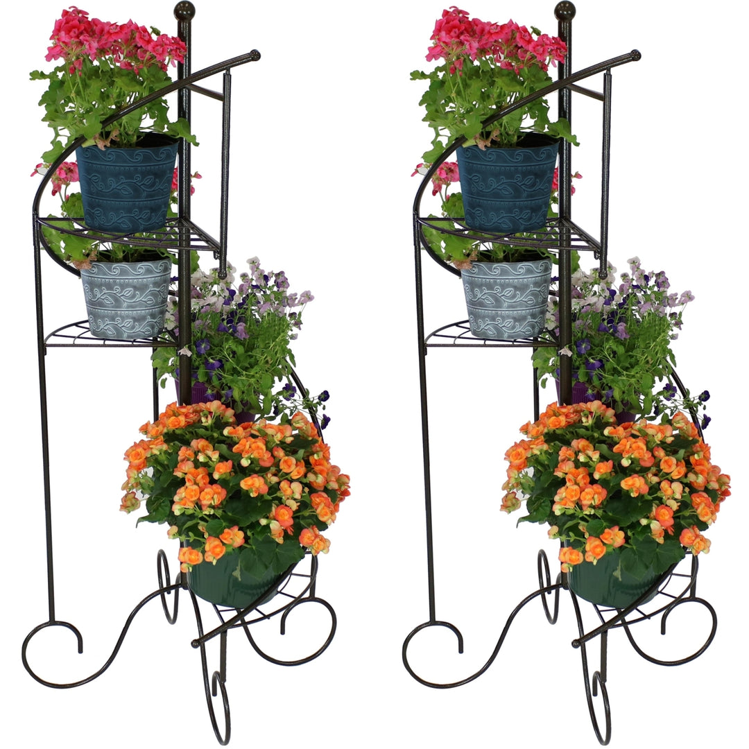 Sunnydaze Black Iron 4-Tier Spiral Staircase Plant Stand - 56 in - Set of 2 Image 8