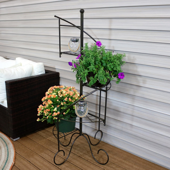 Sunnydaze Black Iron 4-Tier Spiral Staircase Plant Stand - 56 in - Set of 2 Image 4