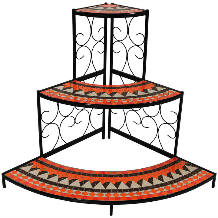Sunnydaze Black Steel/Orange Mosaic 3-Tier Step Corner Plant Stand - 40 in Image 1