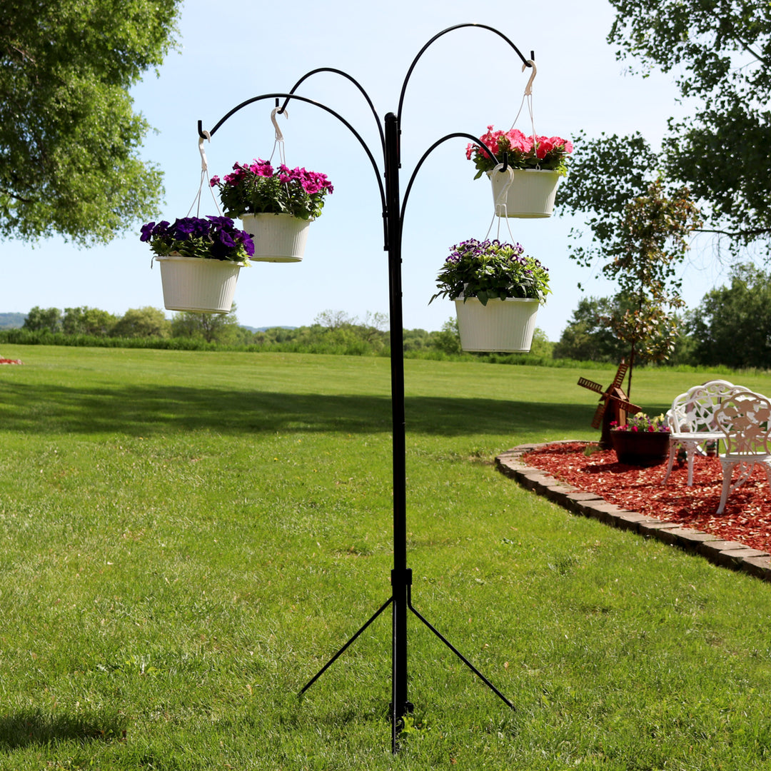 Sunnydaze Black Steel Hanging Basket Stand with 4 Adjustable Arms - 84 in Image 4