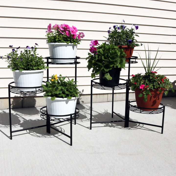 Sunnydaze Black Iron 3-Tier Outdoor Plant Stand - 22 in - Set of 2 Image 5