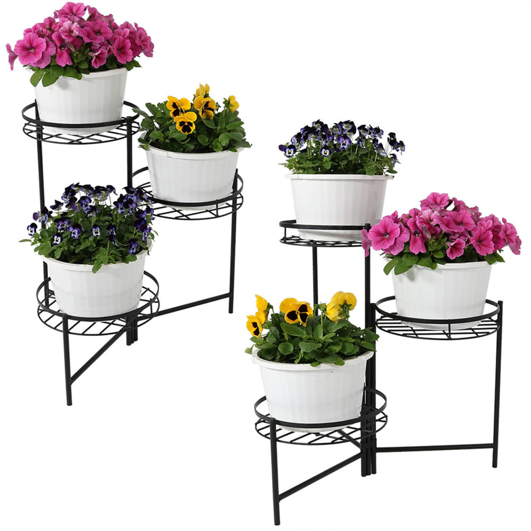 Sunnydaze Black Iron 3-Tier Outdoor Plant Stand - 22 in - Set of 2 Image 8