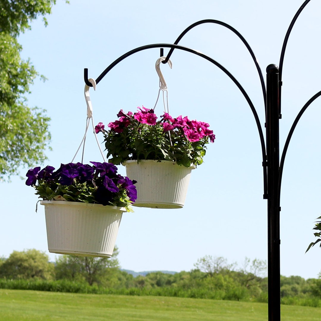 Sunnydaze Black Steel Hanging Basket Stand with 4 Adjustable Arms - 84 in Image 8