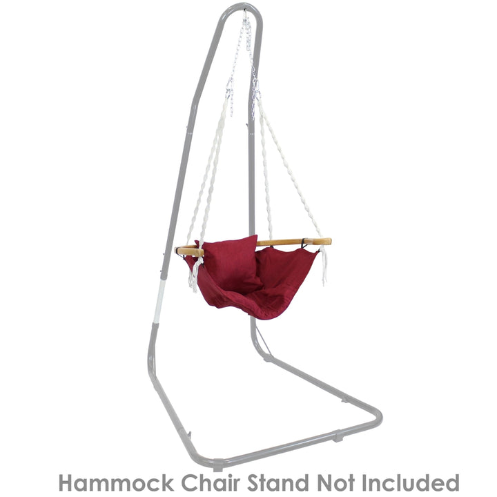 Sunnydaze Olefin Fabric Hammock Chair with Cushion and Wood Armrest - Red Image 3