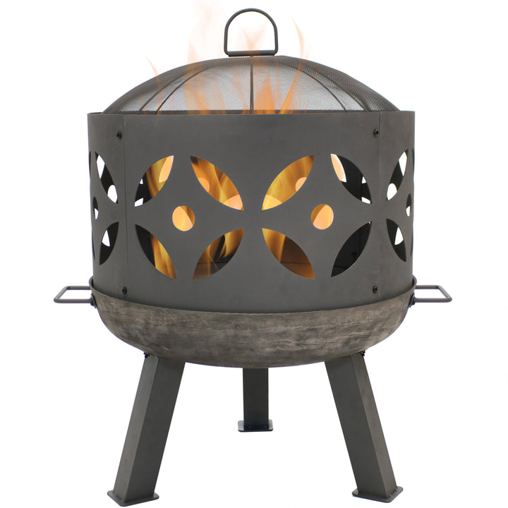 Sunnydaze 26 in Retro Cast Iron Fire Pit with Spark Screen Image 1