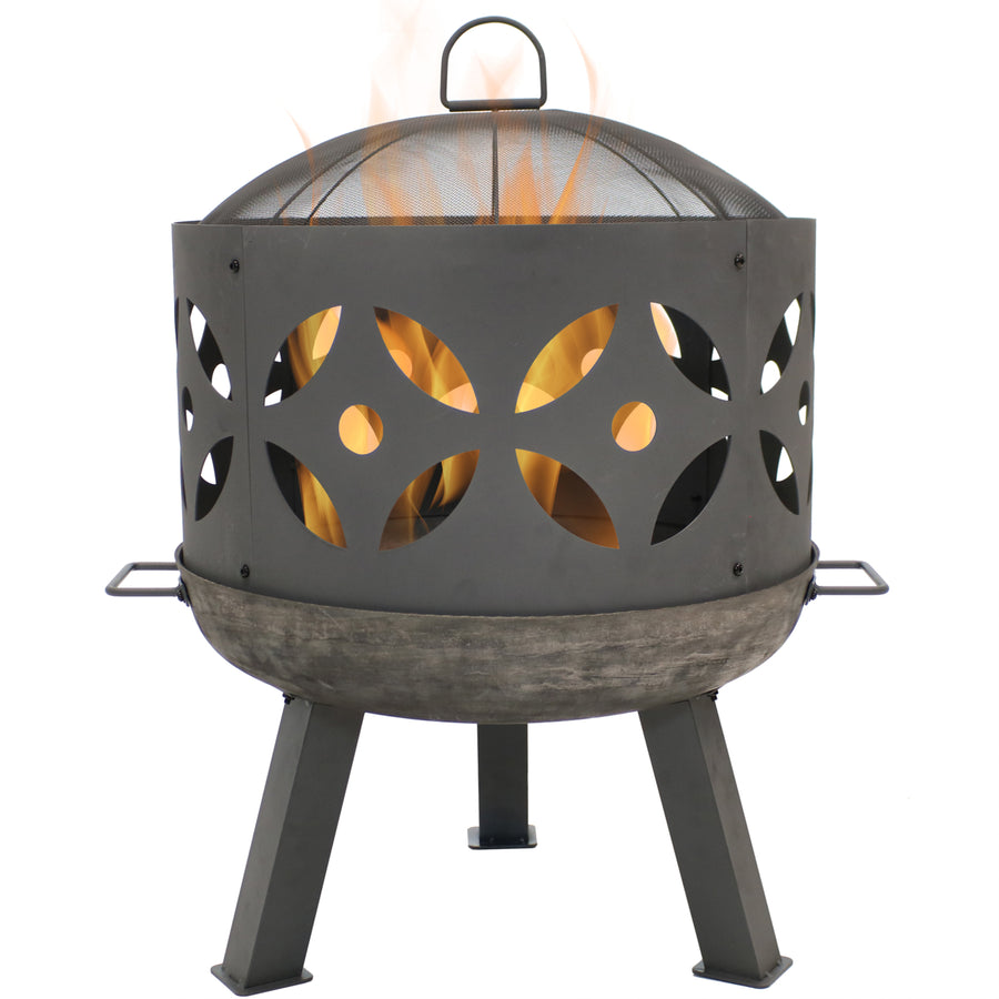 Sunnydaze 26 in Retro Cast Iron Fire Pit with Spark Screen Image 1