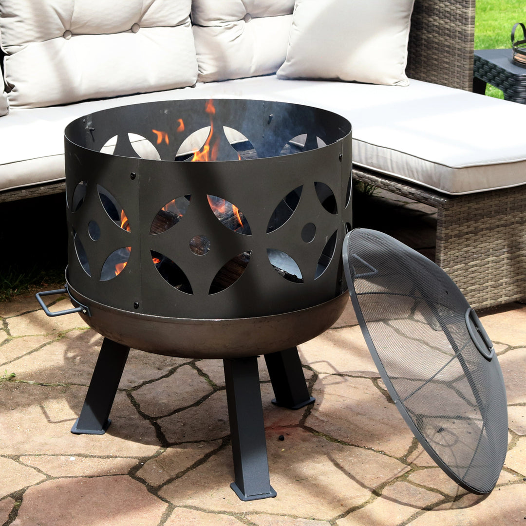 Sunnydaze 26 in Retro Cast Iron Fire Pit with Spark Screen Image 4