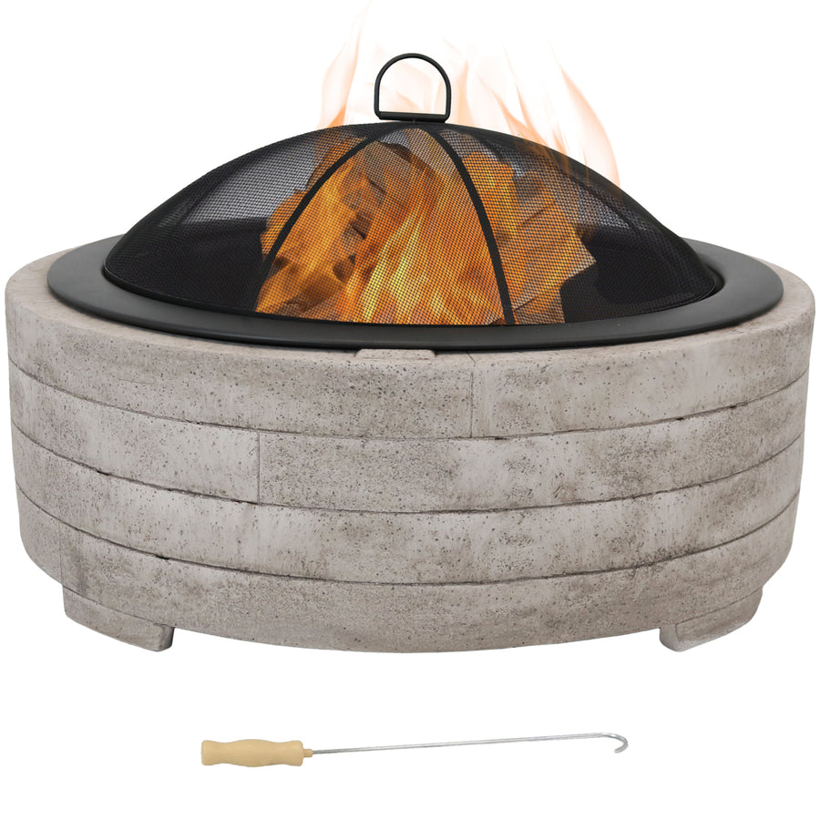 Sunnydaze 35 in Faux Stone Fire Pit with Handles and Spark Screen Image 1