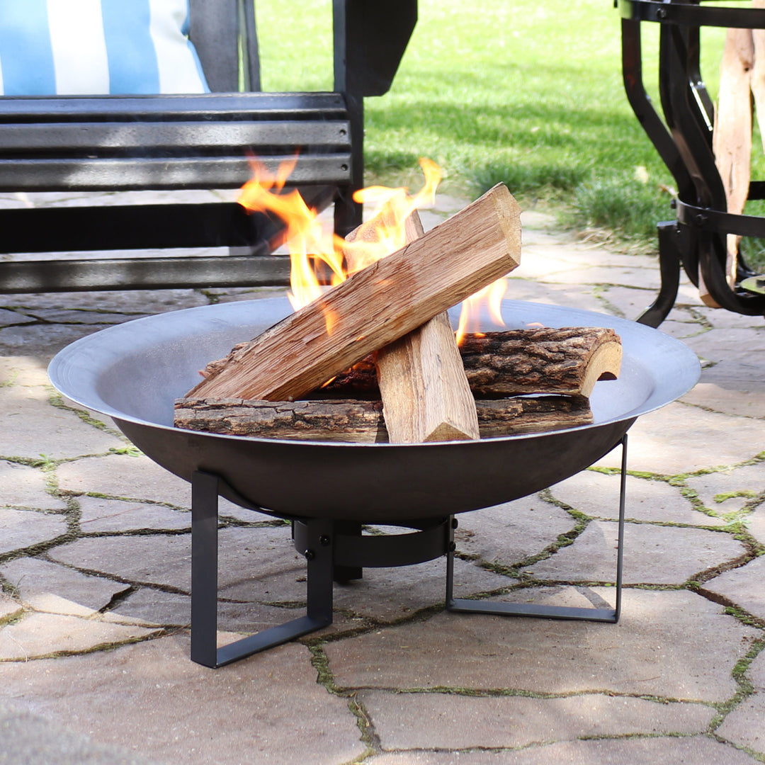 Sunnydaze 24 in Modern Cast Iron Fire Pit Bowl with Stand - Black Image 4