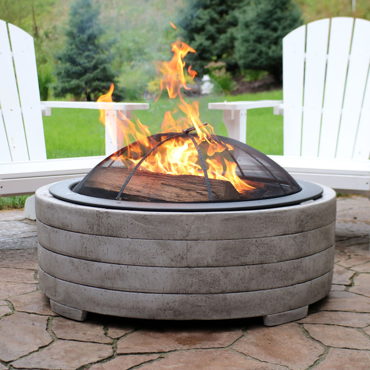 Sunnydaze 35 in Faux Stone Fire Pit with Handles and Spark Screen Image 4