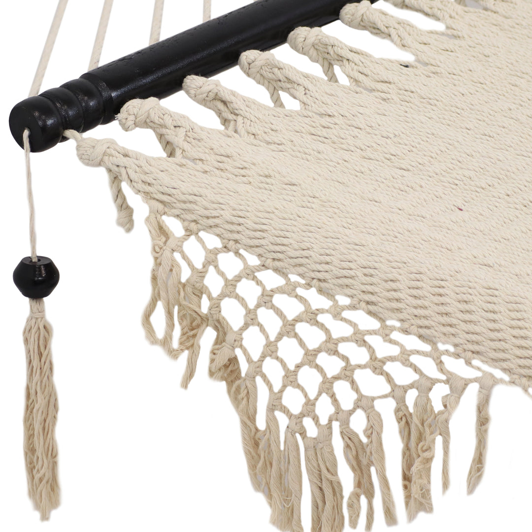 Sunnydaze 2-Person Woven Hammock with Spreader Bars and Fringe - White Image 5