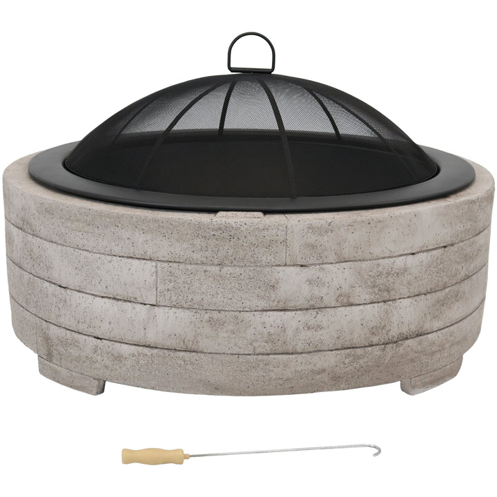 Sunnydaze 35 in Faux Stone Fire Pit with Handles and Spark Screen Image 5