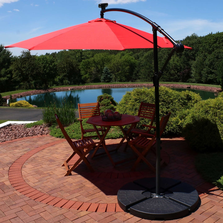 Sunnydaze 9.5 ft Solar Cantilever Offset Patio Umbrella - Cherry Image 4