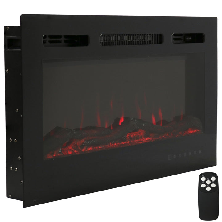 Sunnydaze 32 in Modern Flame Mounted Indoor Electric Fireplace - Black Image 1