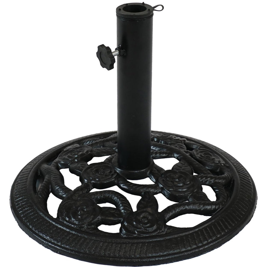 Sunnydaze 16 in Rose Blossom Cast Iron Round Patio Umbrella Base - Black Image 1