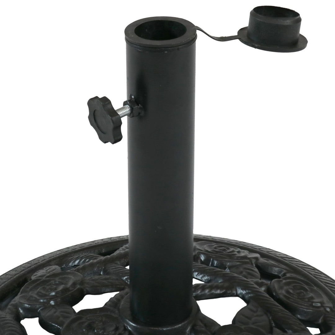 Sunnydaze 16 in Rose Blossom Cast Iron Round Patio Umbrella Base - Black Image 7