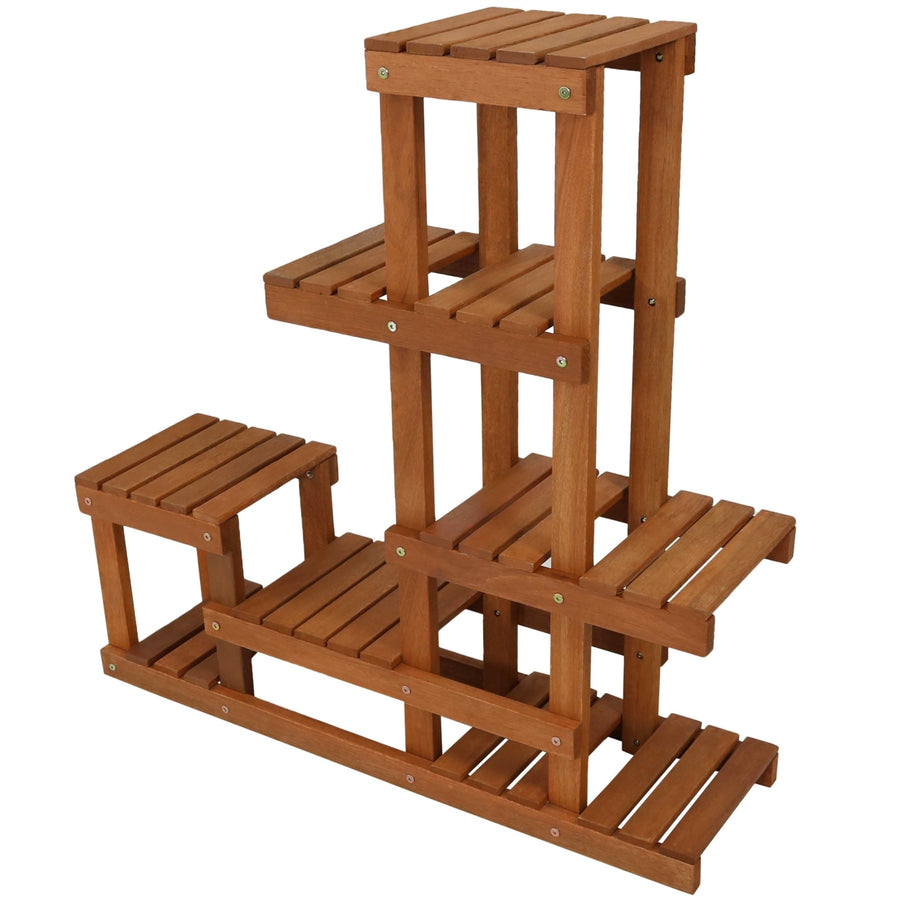 Sunnydaze Meranti Wood Multi-Shelf Plant Stand with Teak Oil Finish - 36 in Image 1