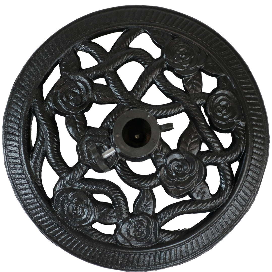 Sunnydaze 16 in Rose Blossom Cast Iron Round Patio Umbrella Base - Black Image 6