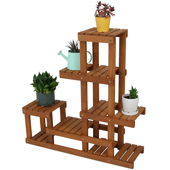 Sunnydaze Meranti Wood Multi-Shelf Plant Stand with Teak Oil Finish - 36 in Image 5